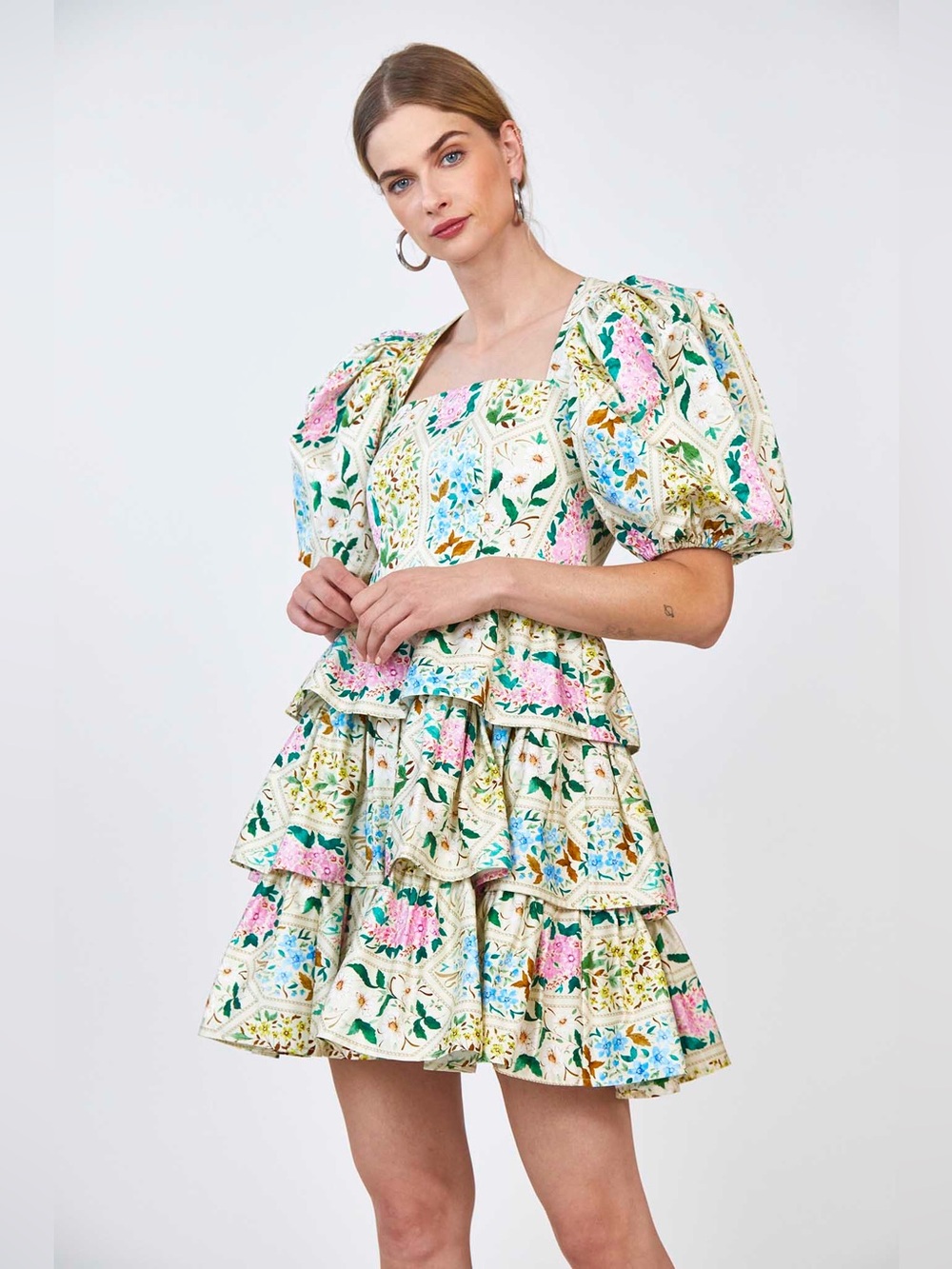 Hunter Bell Porter Dress Yellow Floral Tile Print